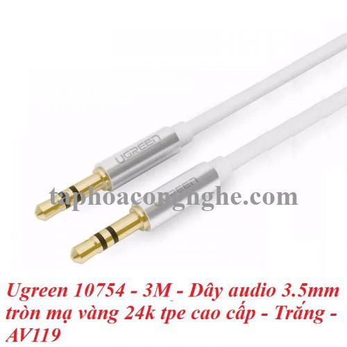 Ugreen 10754 3M màu Trắng Cáp âm thanh 2 đầu 3.5mm dương AV119 30010754